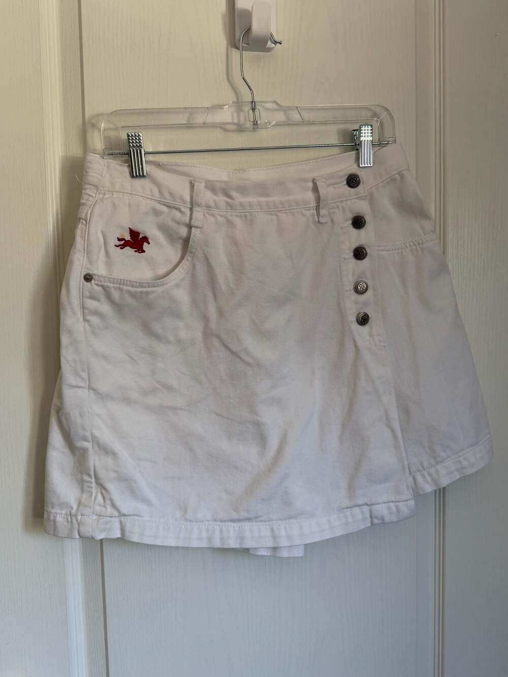 Pegasus Embroidered by Me! Billblass 12 White Denim Skort Size with red Pegasus